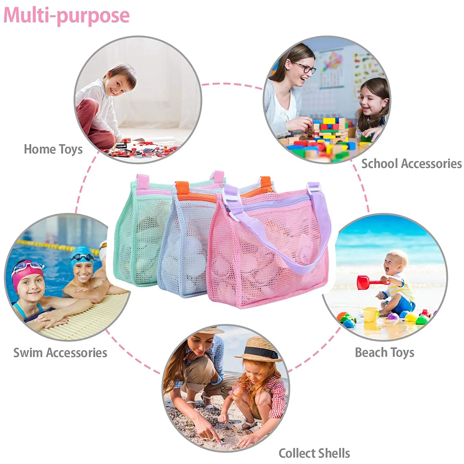 3-Piece: Mesh Toy Beach Bag