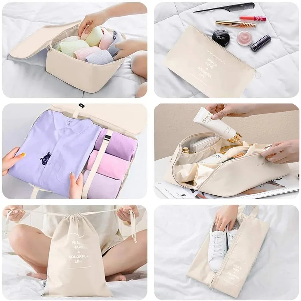 8PCS Travel Luggage Organizers Set:High-Quality Material: Made from durable, waterproof cloth, these organizer bags protect your belongings from moisture and wear.