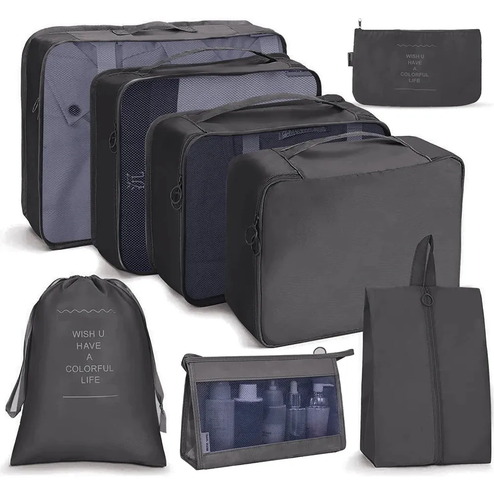 8PCS Travel Luggage Organizers Set:High-Quality Material: Made from durable, waterproof cloth, these organizer bags protect your belongings from moisture and wear.