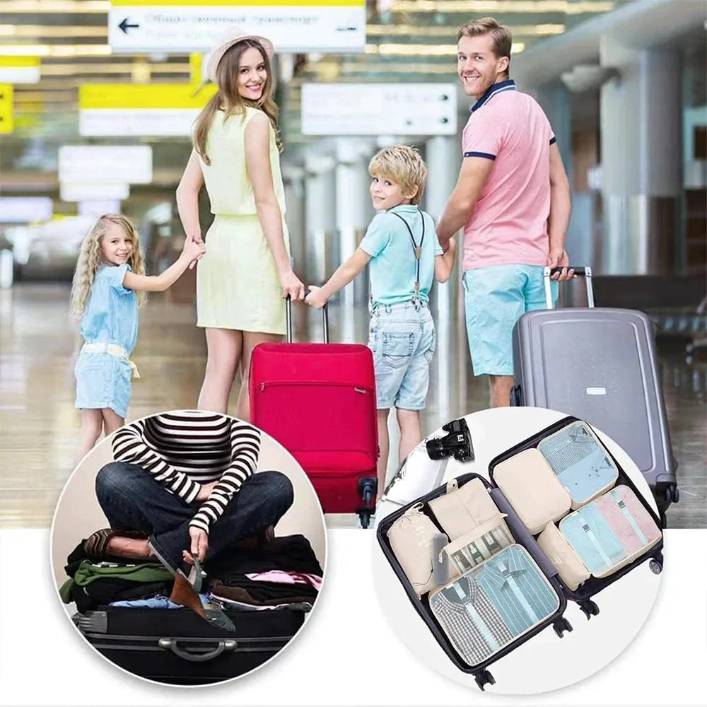 8PCS Travel Luggage Organizers Set:High-Quality Material: Made from durable, waterproof cloth, these organizer bags protect your belongings from moisture and wear.