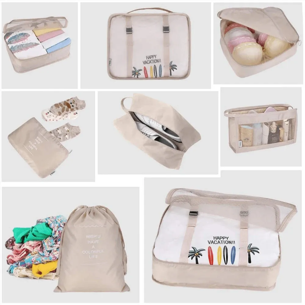 8PCS Travel Luggage Organizers Set:High-Quality Material: Made from durable, waterproof cloth, these organizer bags protect your belongings from moisture and wear.