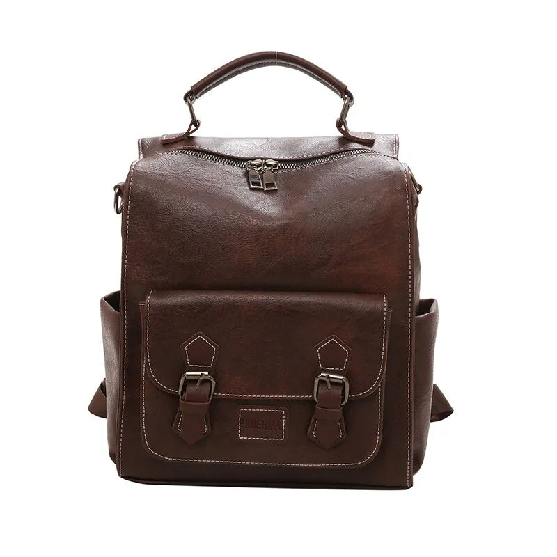 Back to College Preppy Large Capacity Pu Leather Women Backpack Fashion College School Bag Backpacks Vintage Classic Double Shoulder Bag Mochila