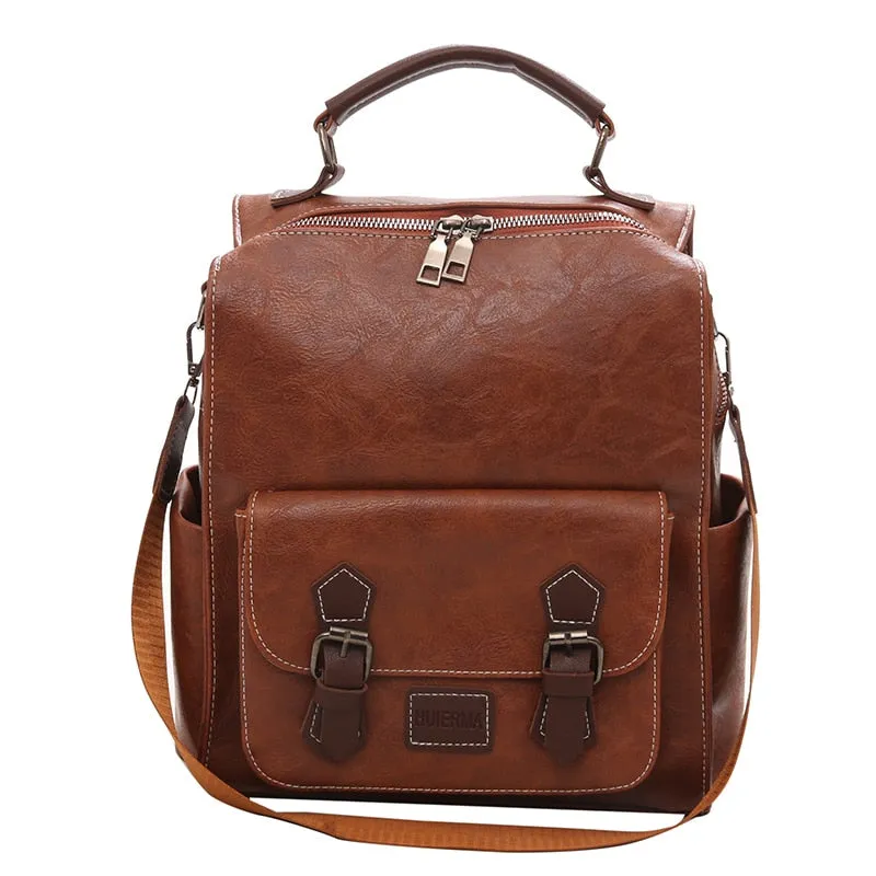 Back to College Preppy Large Capacity Pu Leather Women Backpack Fashion College School Bag Backpacks Vintage Classic Double Shoulder Bag Mochila