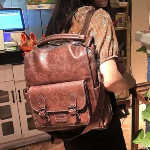 Back to College Preppy Large Capacity Pu Leather Women Backpack Fashion College School Bag Backpacks Vintage Classic Double Shoulder Bag Mochila