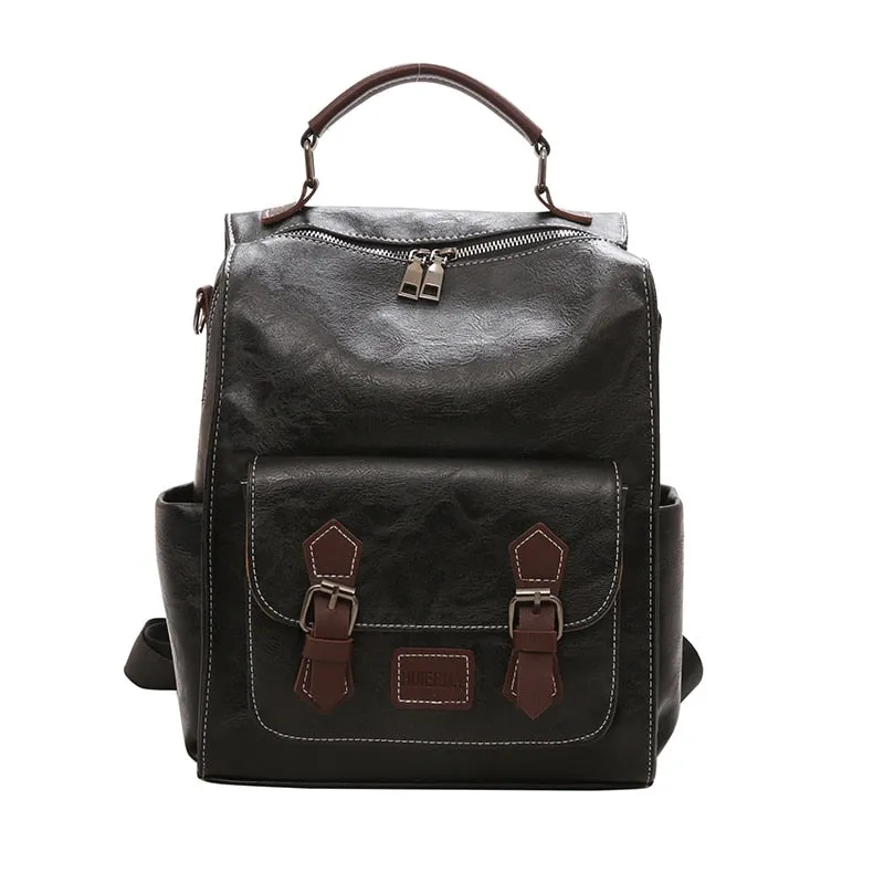 Back to College Preppy Large Capacity Pu Leather Women Backpack Fashion College School Bag Backpacks Vintage Classic Double Shoulder Bag Mochila