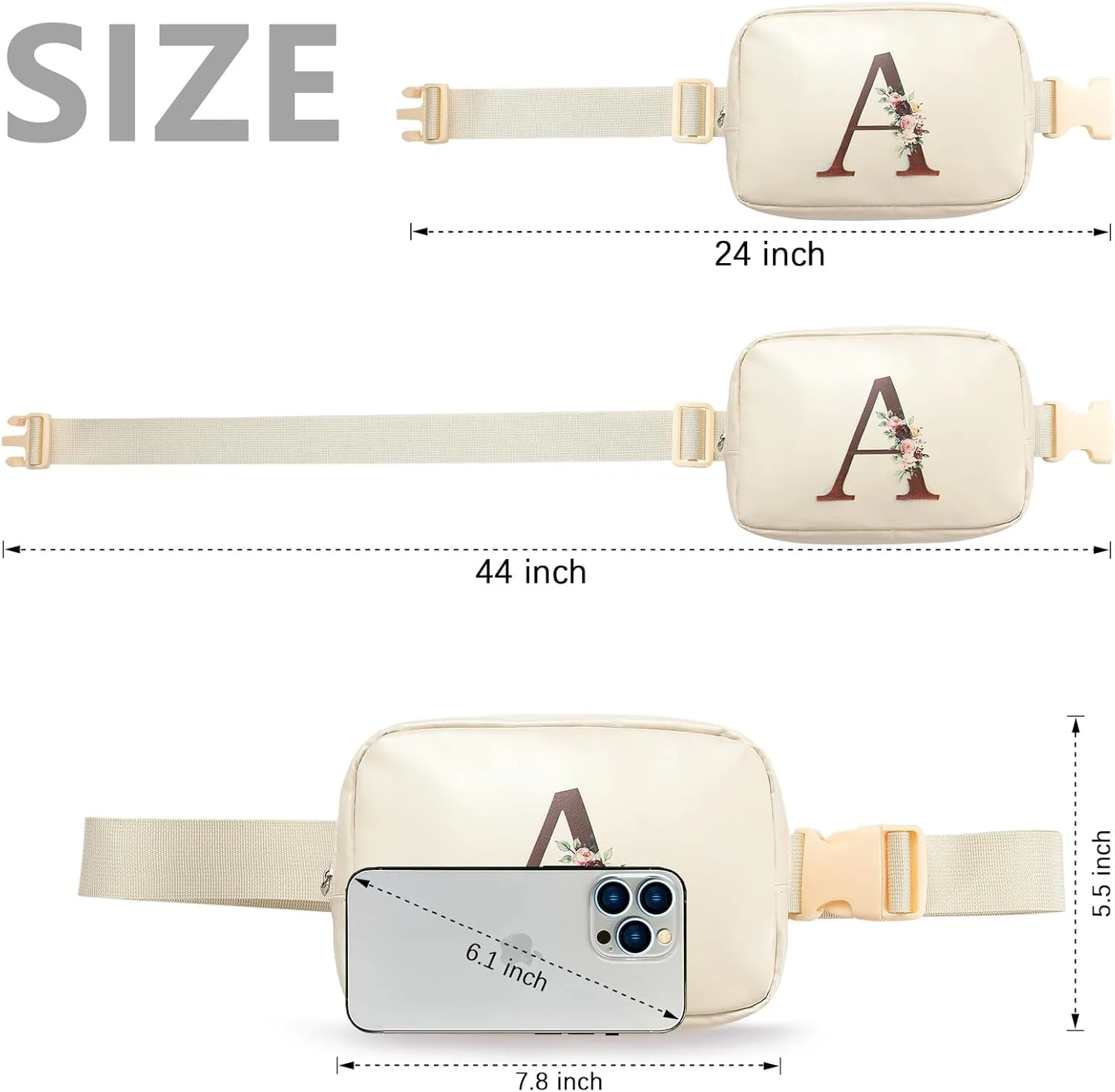 Belt Bag Fanny Pack for Women, Leather Belt Bag with Initial Letter Fashionable Crossbody Bag Waist Bag with Adjustable Strap for Traveling Hiking, Birthday Christmas Gifts for Women Girls Mom (P)