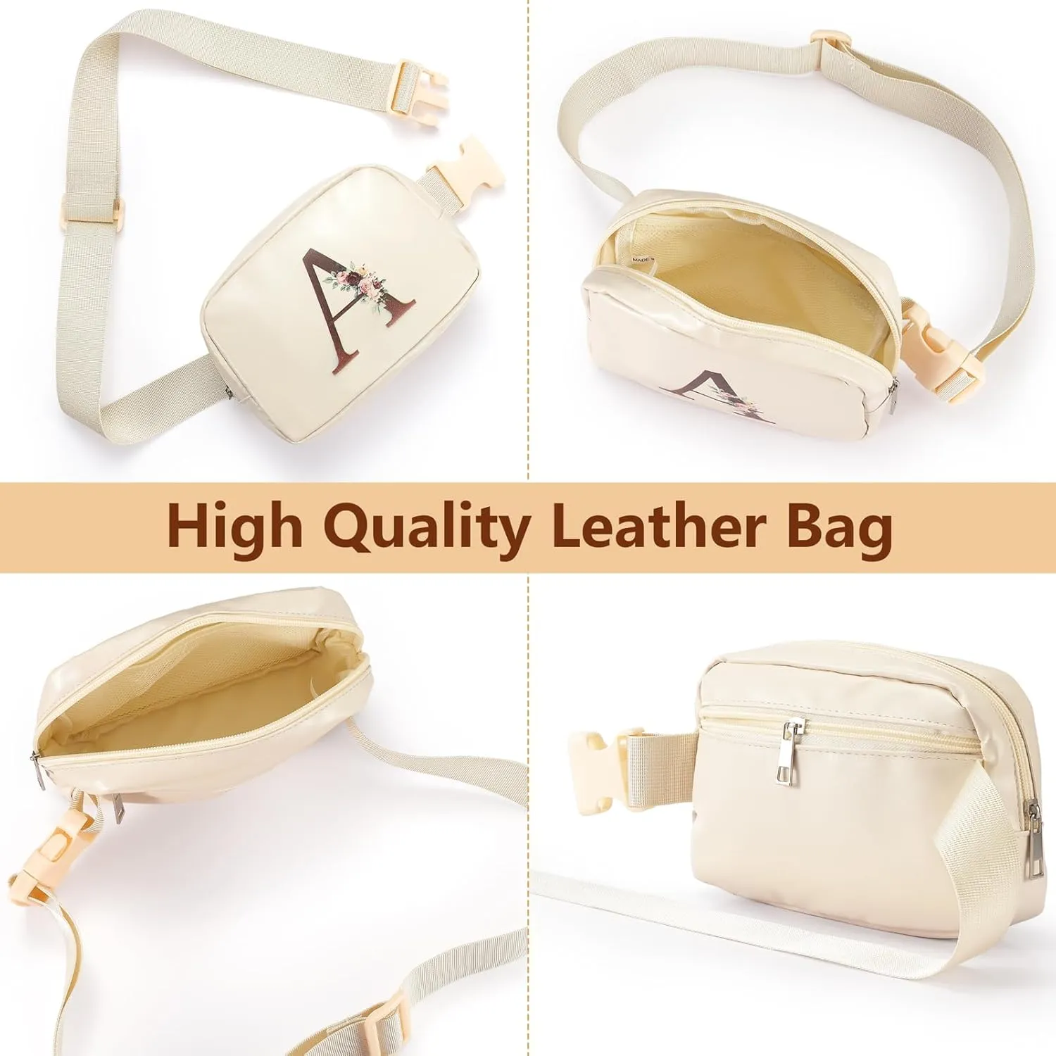 Belt Bag Fanny Pack for Women, Leather Belt Bag with Initial Letter Fashionable Crossbody Bag Waist Bag with Adjustable Strap for Traveling Hiking, Birthday Christmas Gifts for Women Girls Mom (P)