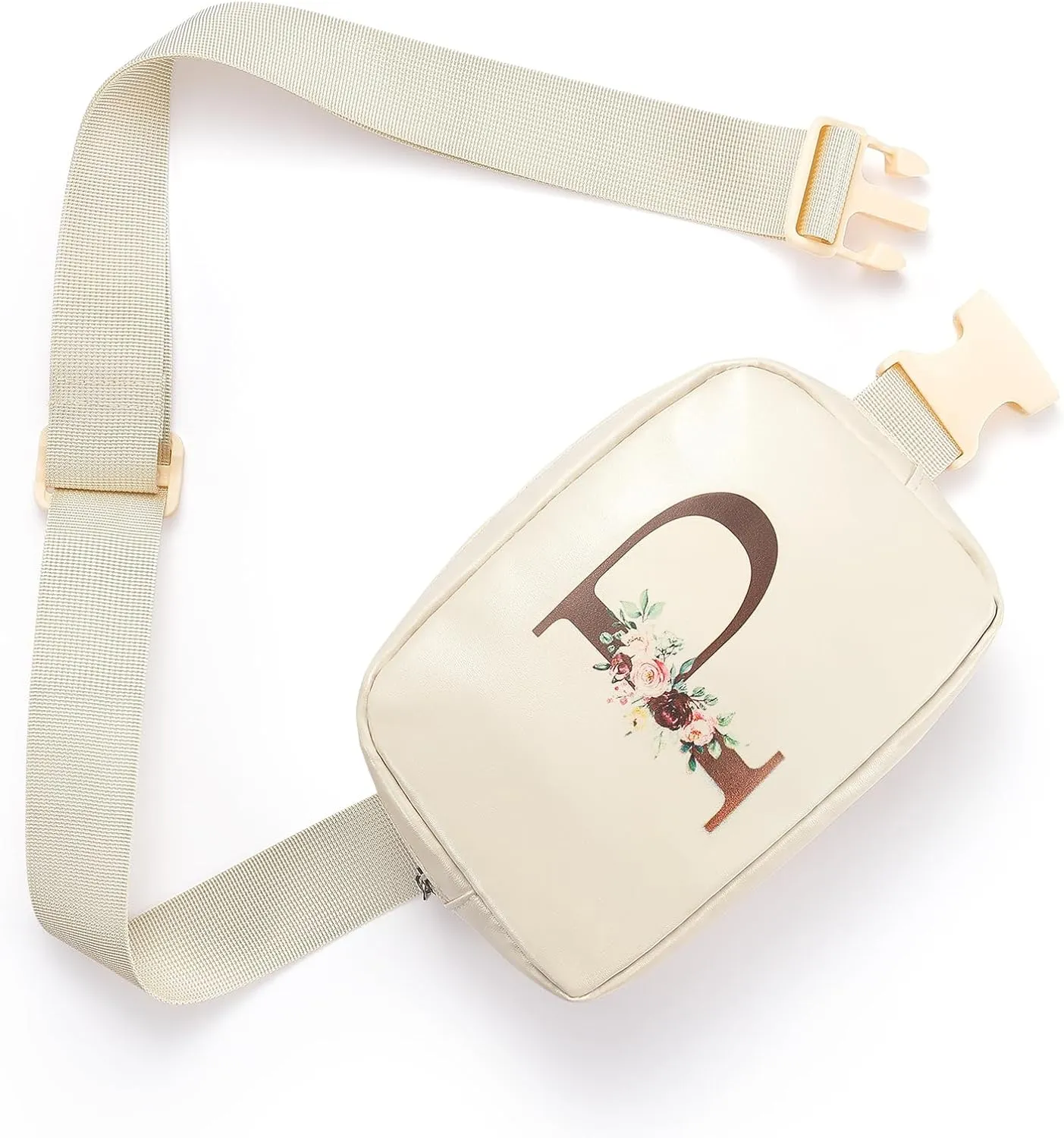 Belt Bag Fanny Pack for Women, Leather Belt Bag with Initial Letter Fashionable Crossbody Bag Waist Bag with Adjustable Strap for Traveling Hiking, Birthday Christmas Gifts for Women Girls Mom (P)