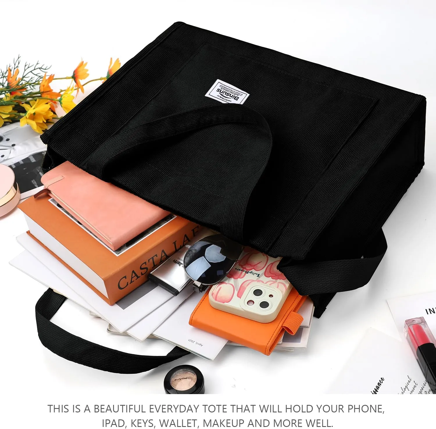 BINSUNS Corduroy Tote Bag for Women Small Satchel Bag Mini Tote Bag Aesthetic Crossbody Handbag - School Work Travel Shopping
