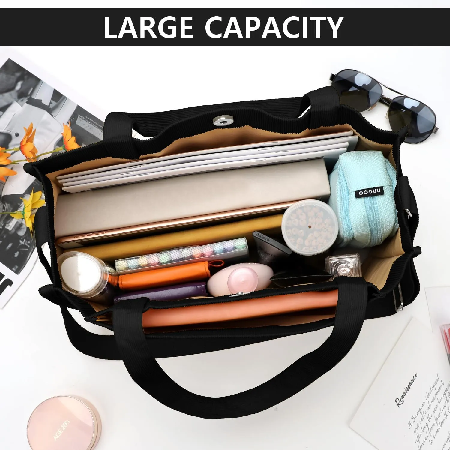 BINSUNS Corduroy Tote Bag for Women Small Satchel Bag Mini Tote Bag Aesthetic Crossbody Handbag - School Work Travel Shopping