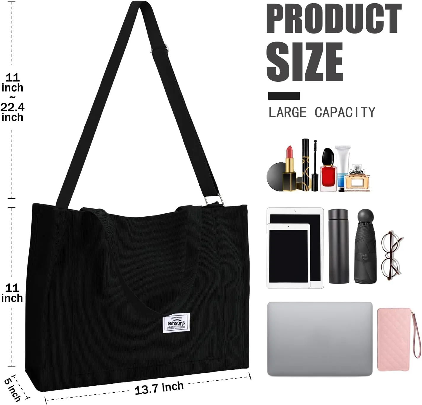 BINSUNS Corduroy Tote Bag for Women Small Satchel Bag Mini Tote Bag Aesthetic Crossbody Handbag - School Work Travel Shopping