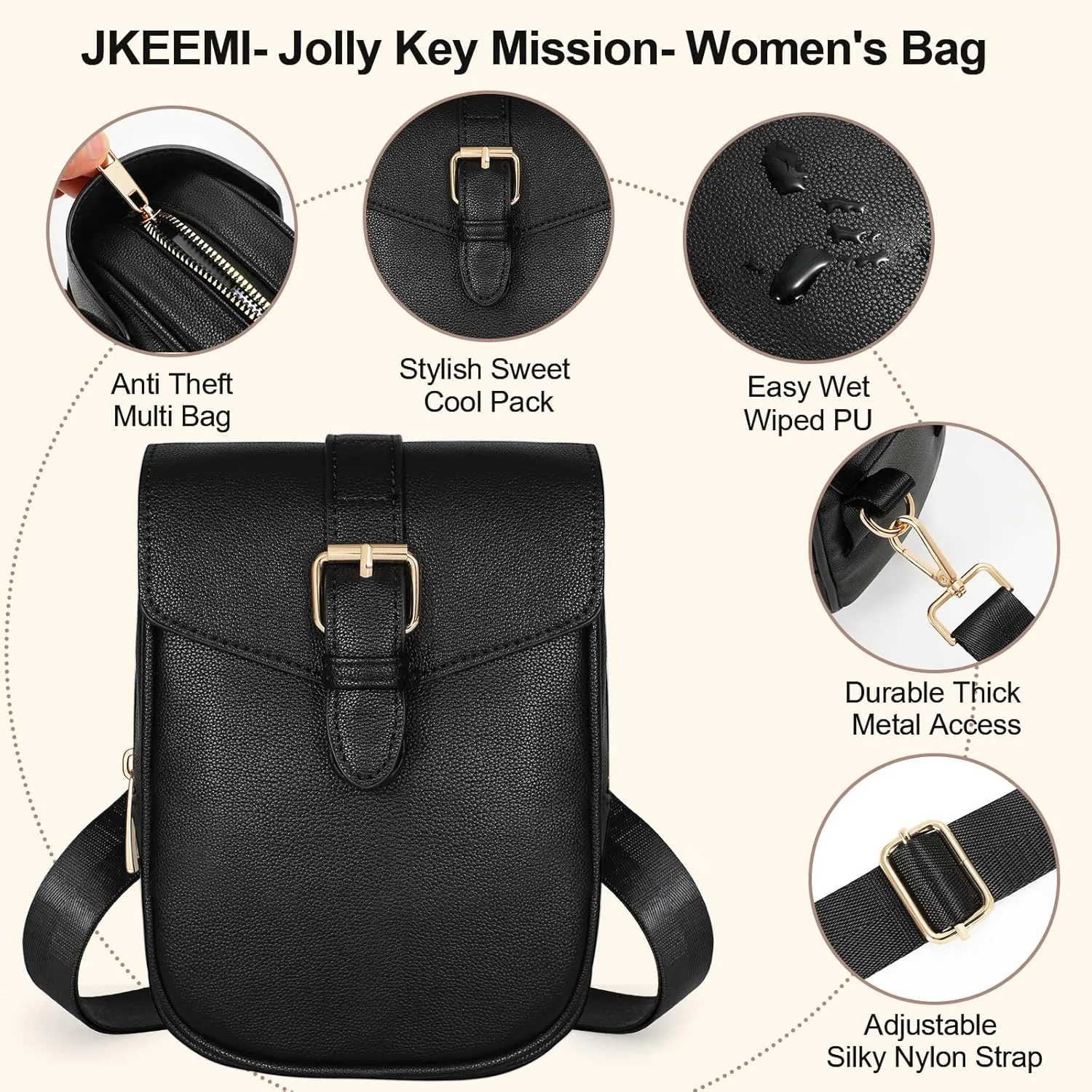 Black Crossbody Bags Sling Purses for Women Trendy, Convertible Multi Position Waist Pack Anti-theft Sling Bag for Travel