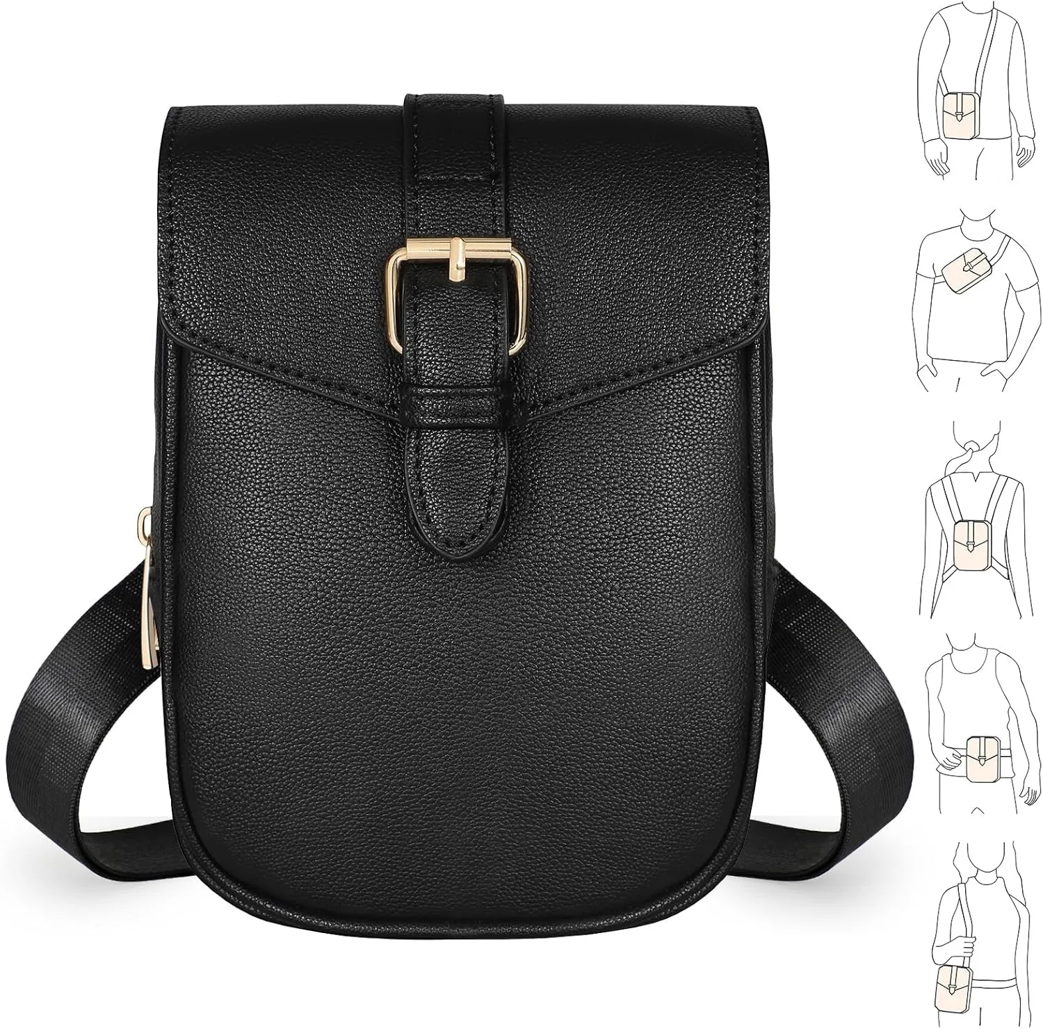Black Crossbody Bags Sling Purses for Women Trendy, Convertible Multi Position Waist Pack Anti-theft Sling Bag for Travel