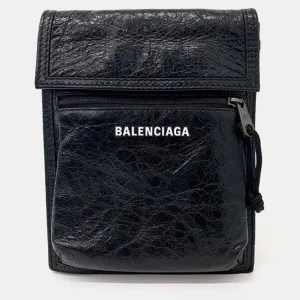 Black Leather Explorer Mini Crossbody Bag