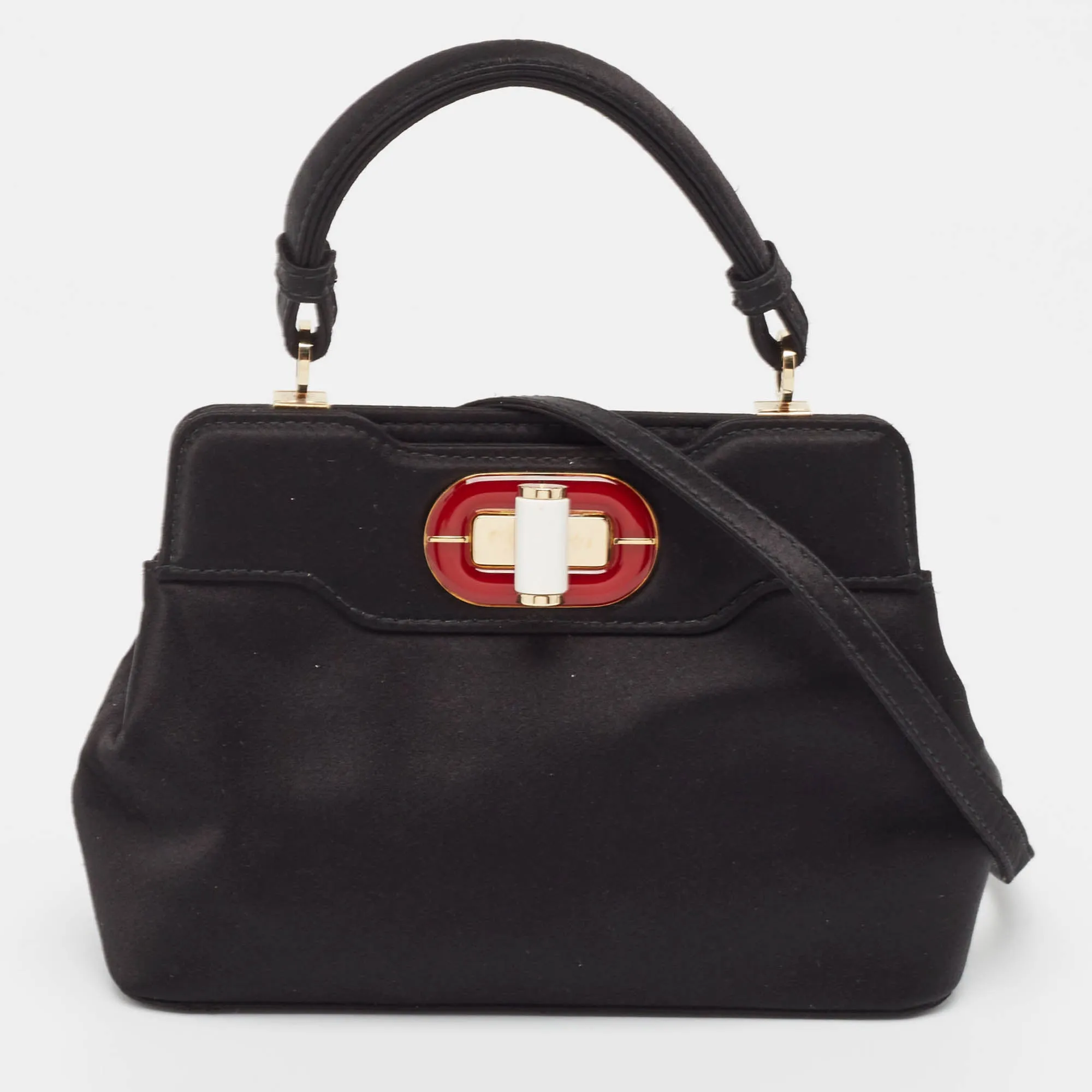 Black Satin Mini Isabella Rossellini Top Handle Bag
