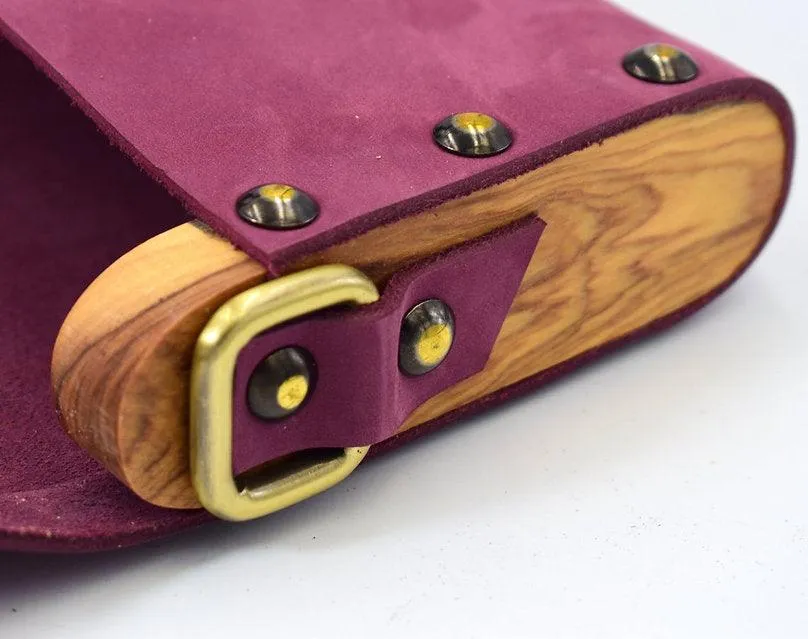 Black small clutch women bag from leather and wood