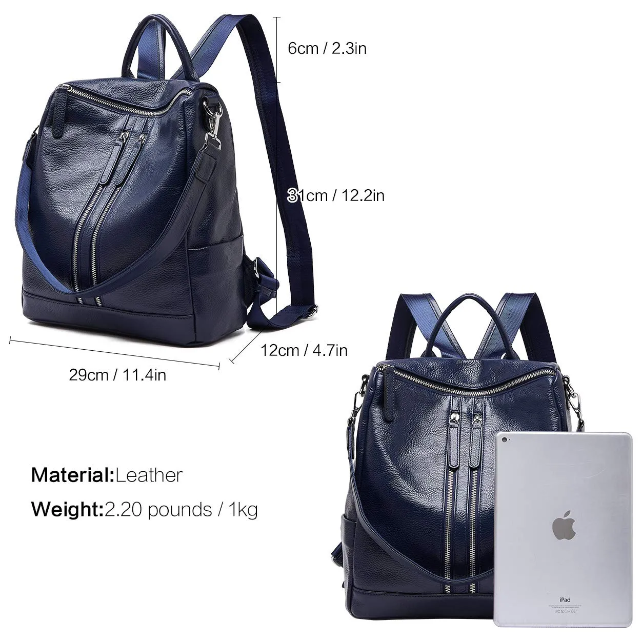 BOYATU Convertible Genuine Leather Backpack Purse for Women Fashion Travel Bag Blue-03