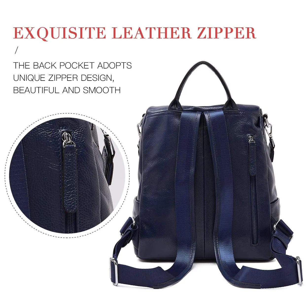 BOYATU Convertible Genuine Leather Backpack Purse for Women Fashion Travel Bag Blue-03