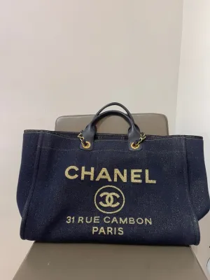 Chanel Limited Edition 2019 Denim Tote Bag in Navy Blue