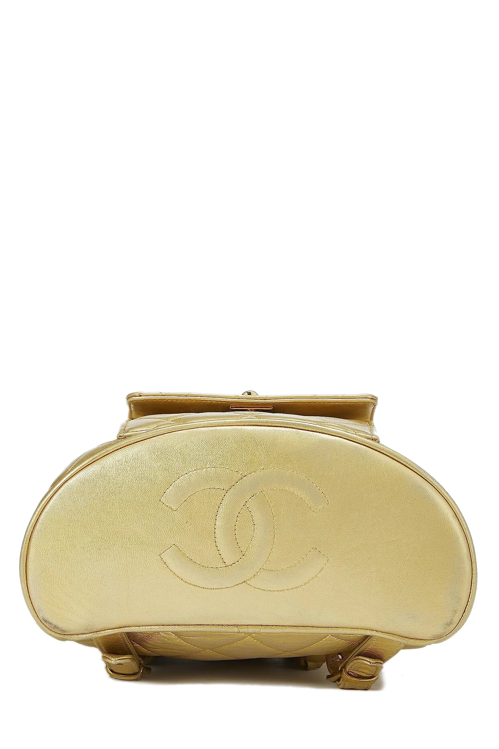 Chanel,  Metallic Gold Quilted Leather Classic Backpack Mini, Gold