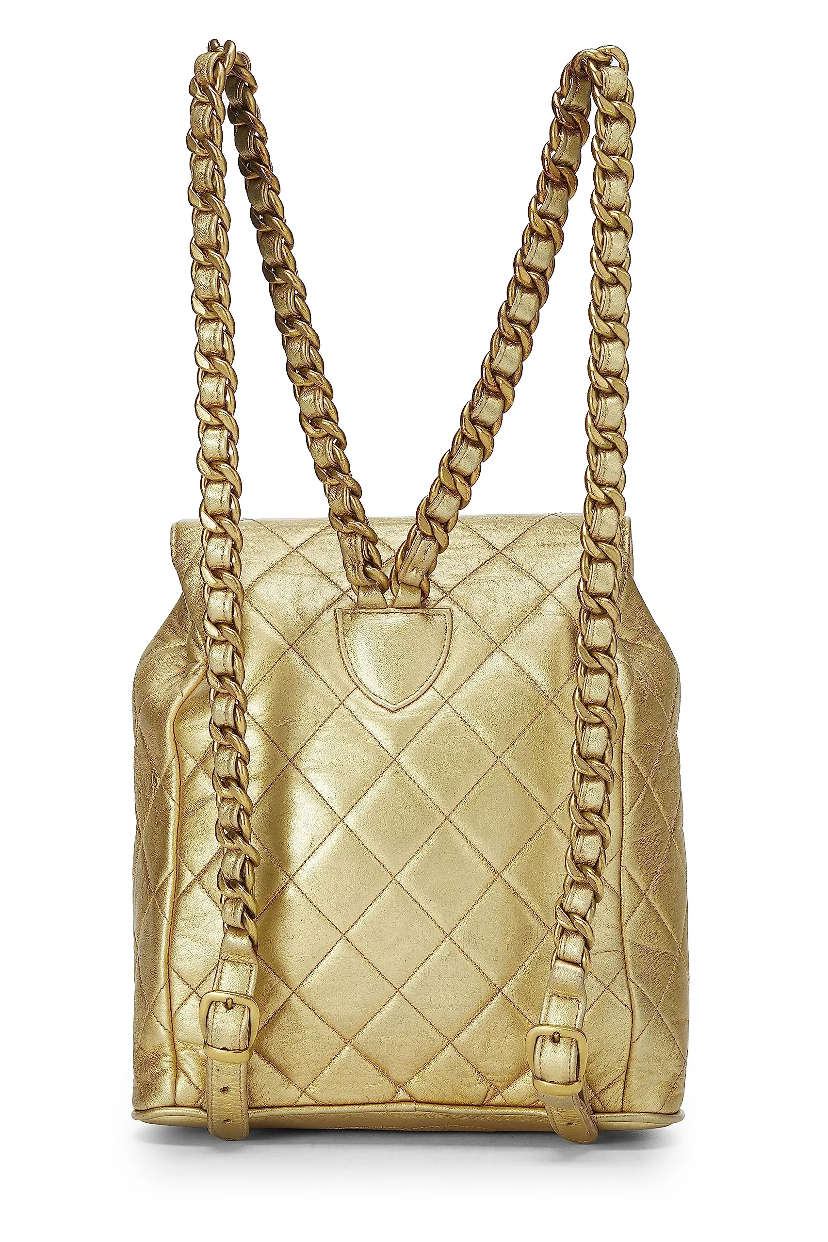 Chanel,  Metallic Gold Quilted Leather Classic Backpack Mini, Gold