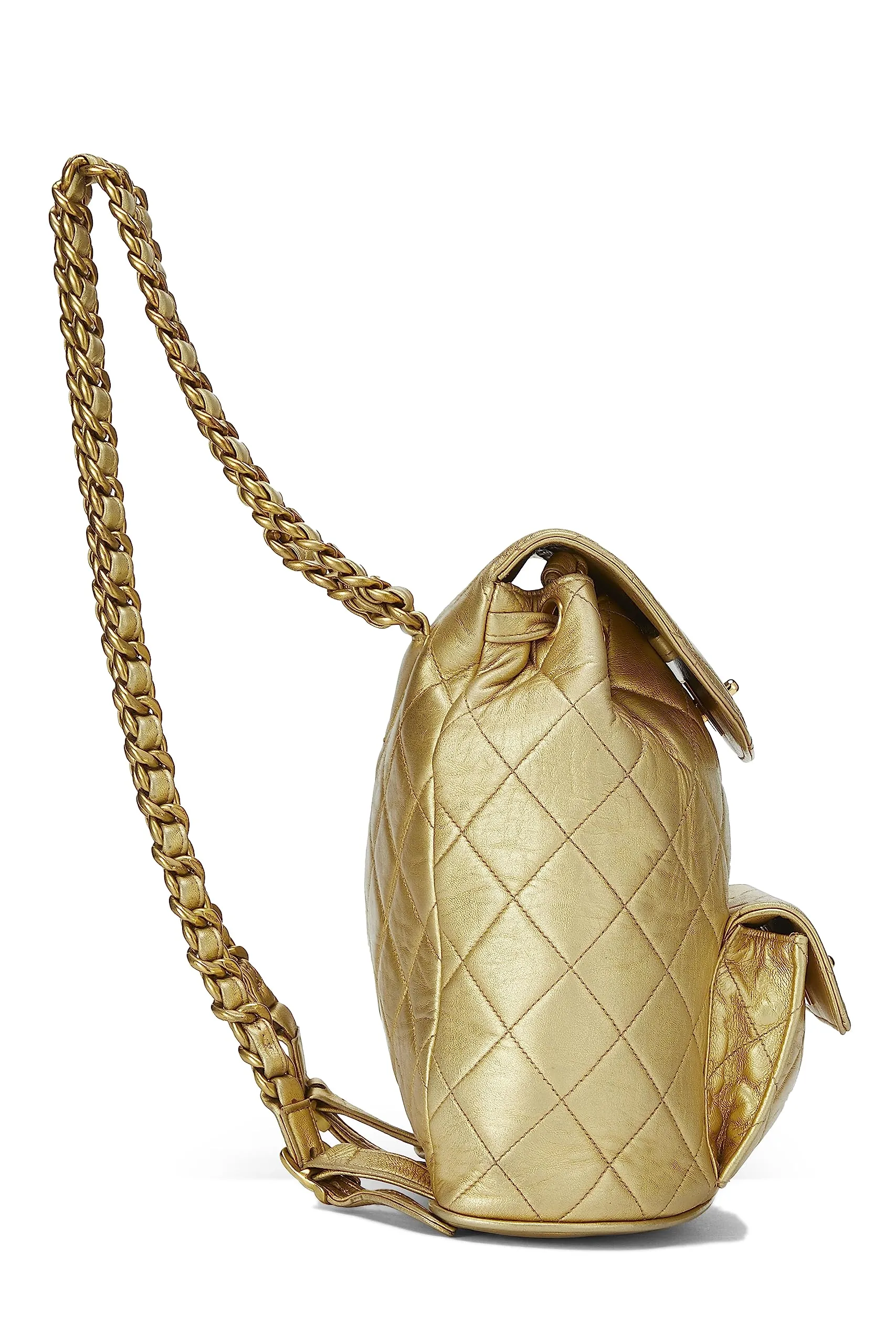 Chanel,  Metallic Gold Quilted Leather Classic Backpack Mini, Gold