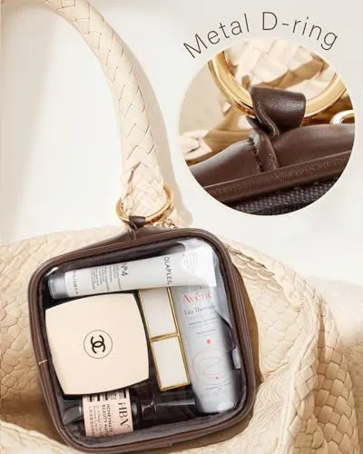 Clear Makeup Bags Set - TSA Approved Toiletry Bag with Handle Large Opening, Clear Toiletry Bags for Traveling Travel Essentials Travel Size Toiletries Car Accessories for Women (Large Mini Chocolate)