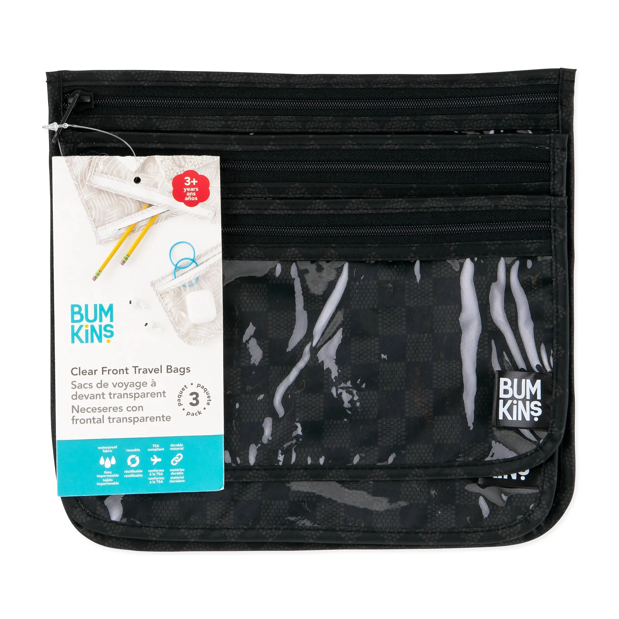 Clear Travel Bag 3 Pack: Rich Black
