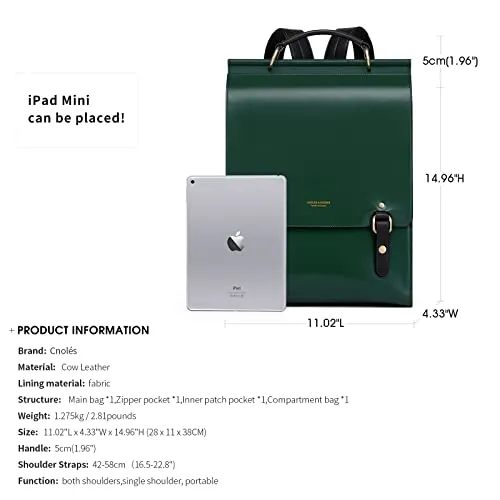 Cnoles Leather Backpack Purse For Women Fashion Ladies Vintage Bag Casual School College Travel Backpacks Large Bookbag Green