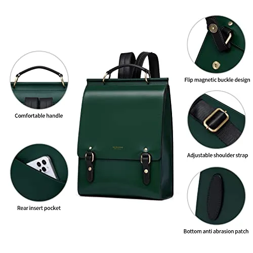 Cnoles Leather Backpack Purse For Women Fashion Ladies Vintage Bag Casual School College Travel Backpacks Large Bookbag Green