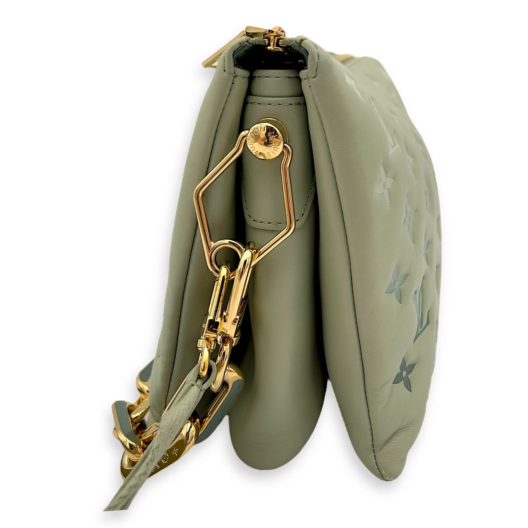 Coussin Crossbody Bag MM Green in Calfskin, Gold hardware