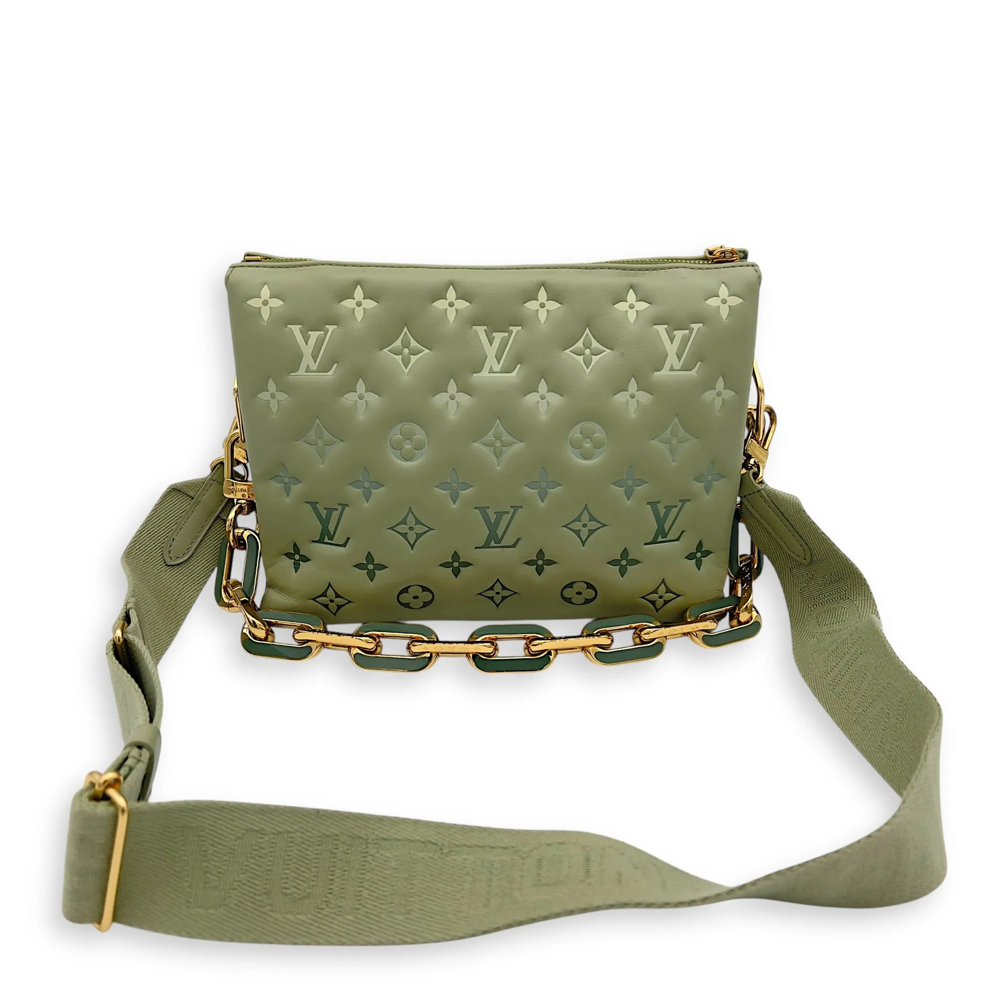 Coussin Crossbody Bag MM Green in Calfskin, Gold hardware