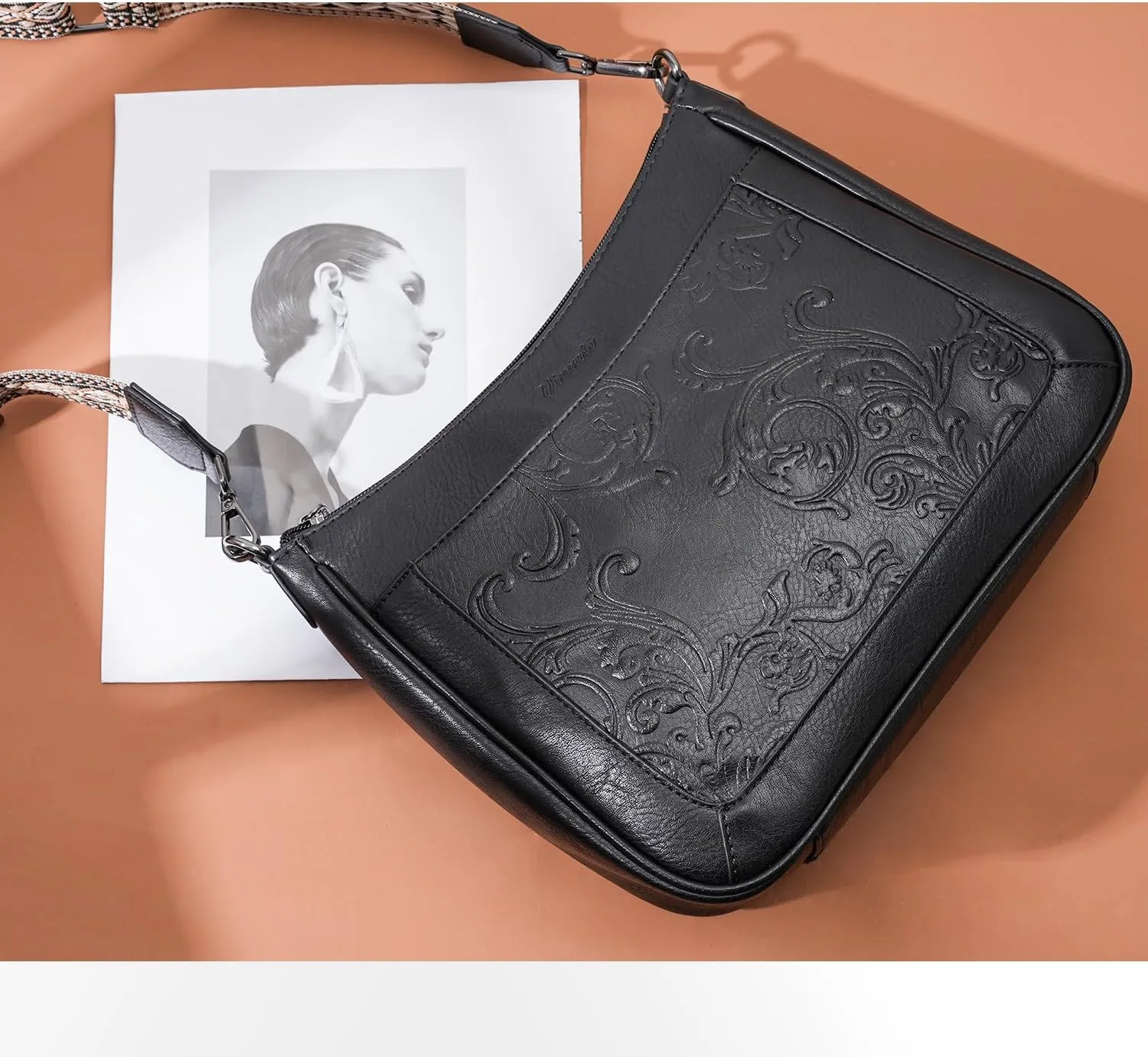 Crossbody Bags for Women,Vegan Leather Crossbody Purse with Adjustable Strap Embossed Flower Women's Shoulder Handbags