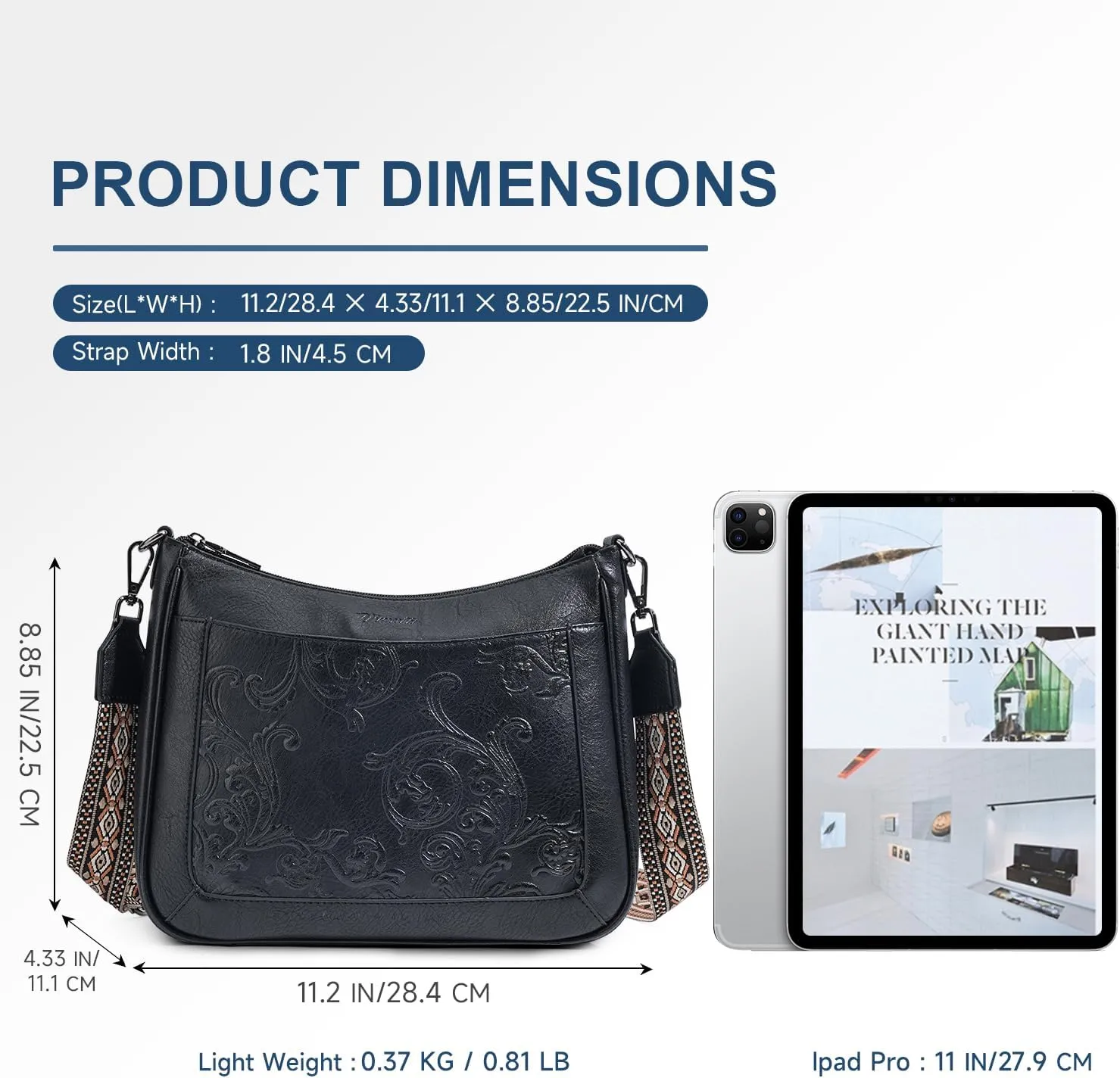 Crossbody Bags for Women,Vegan Leather Crossbody Purse with Adjustable Strap Embossed Flower Women's Shoulder Handbags