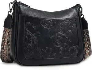 Crossbody Bags for Women,Vegan Leather Crossbody Purse with Adjustable Strap Embossed Flower Women's Shoulder Handbags