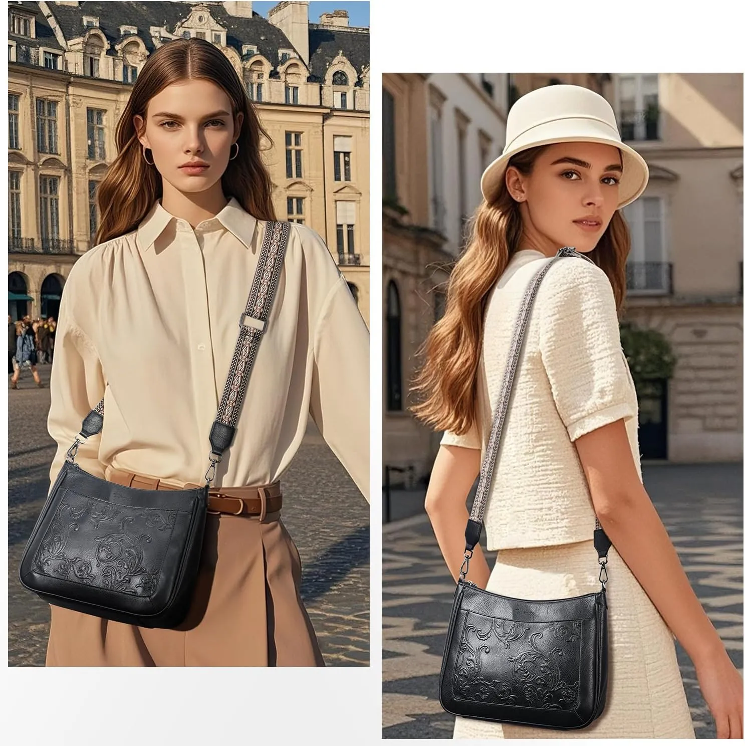Crossbody Bags for Women,Vegan Leather Crossbody Purse with Adjustable Strap Embossed Flower Women's Shoulder Handbags