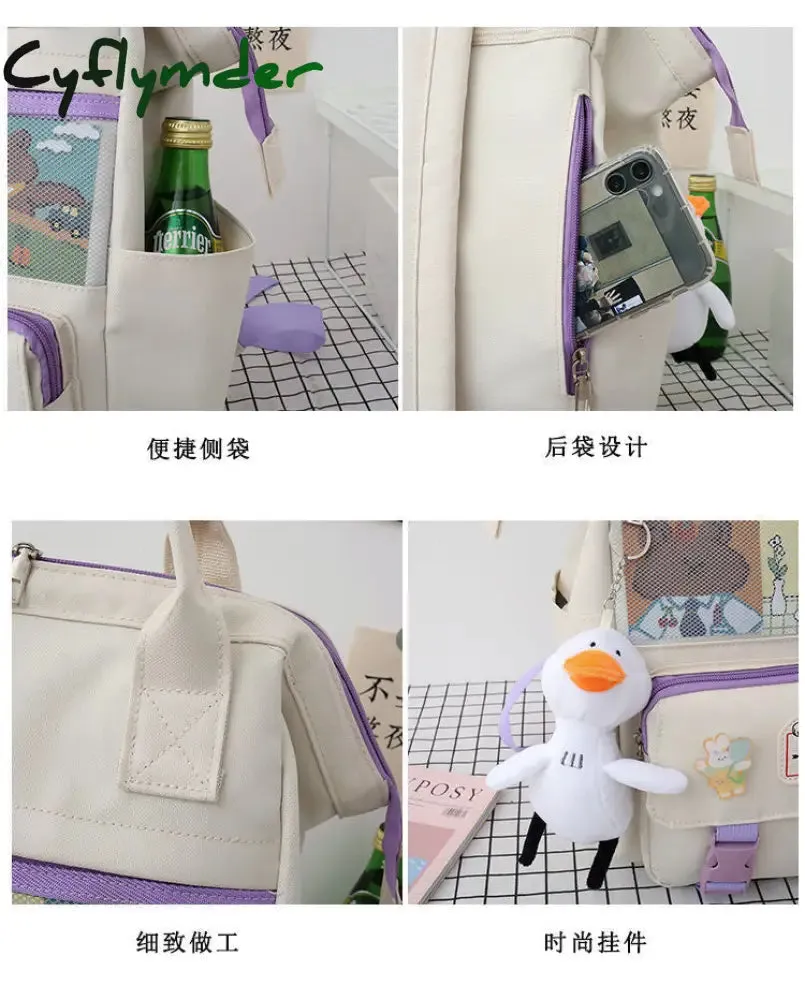 Cyflymder 5Pcs/set Canvas School Backpacks Women Lovely School Bags for Teenage Girls Bookbags Students Travel Shoulder Bags Ladies