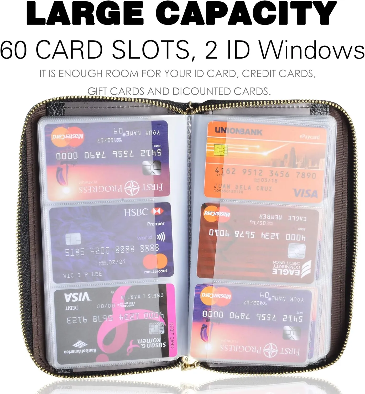 Easyoulife Credit Card Holder Wallet Womens Zipper Leather Case Purse RFID Blocking