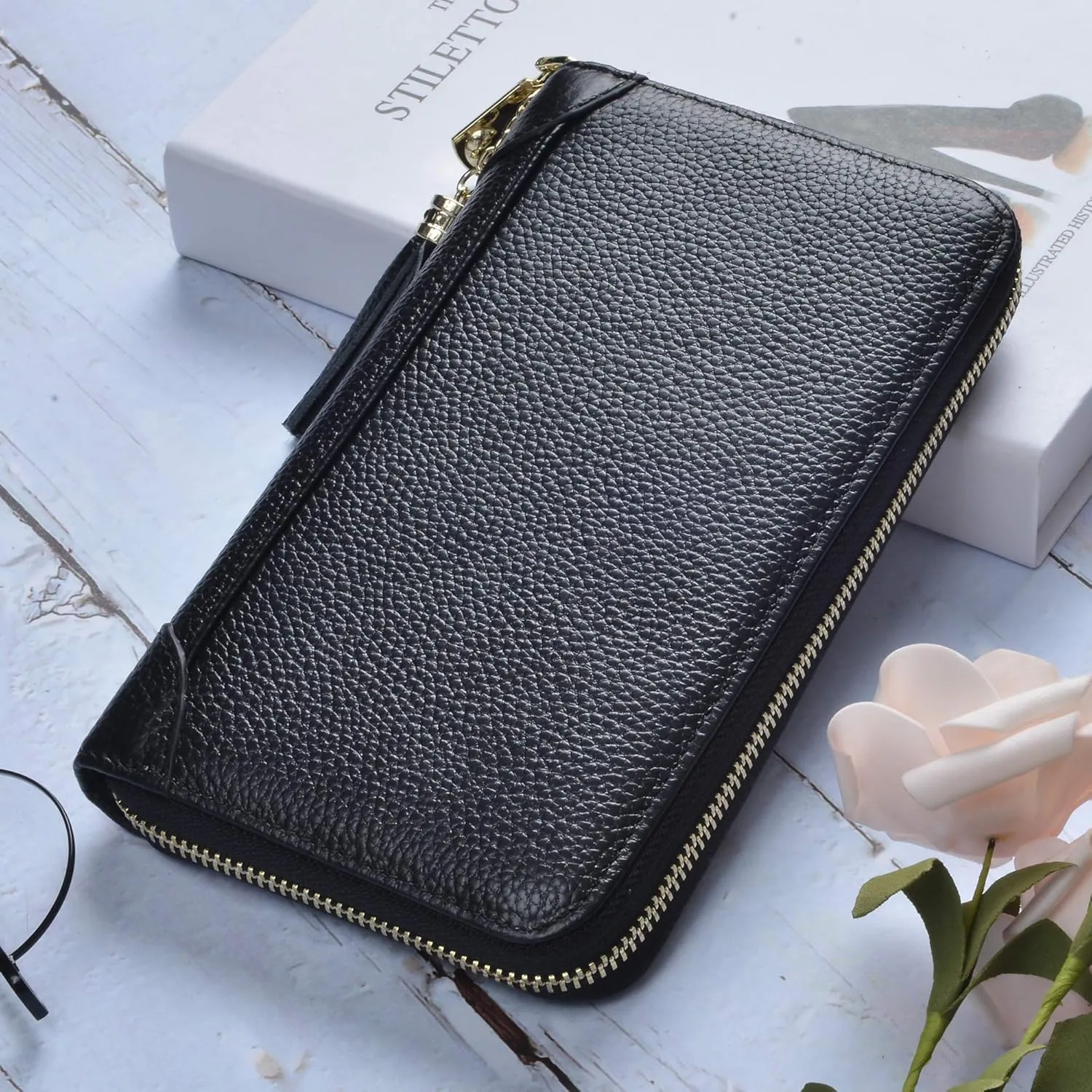 Easyoulife Credit Card Holder Wallet Womens Zipper Leather Case Purse RFID Blocking
