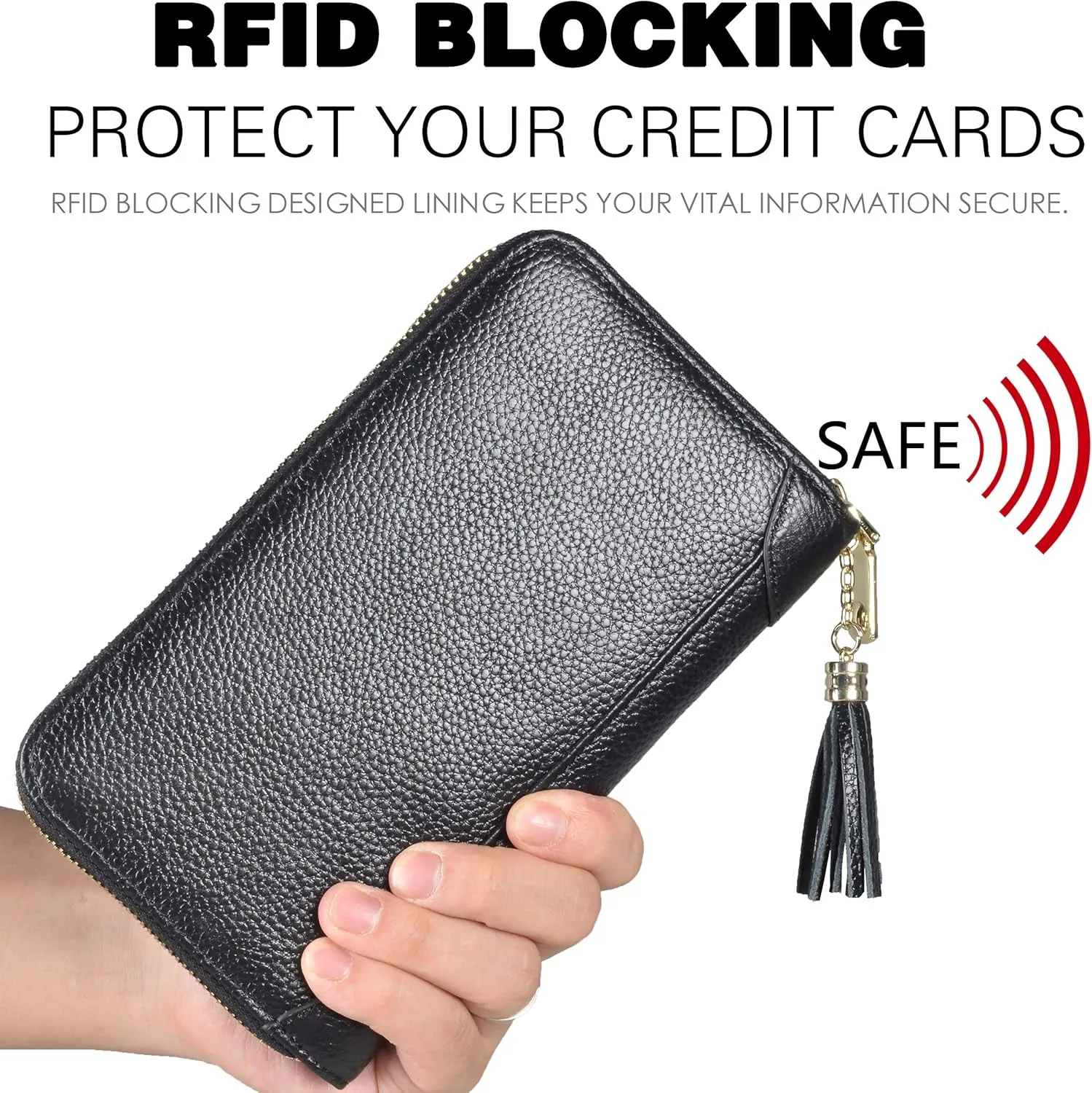 Easyoulife Credit Card Holder Wallet Womens Zipper Leather Case Purse RFID Blocking