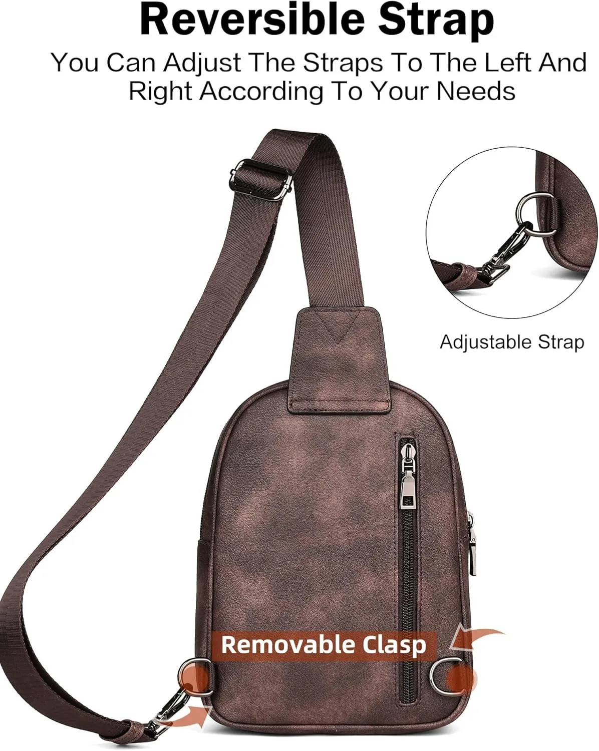 FADEON Sling Bags for Women Crossbody Bags, Designer PU Leather Sling Purse Multi-Pocket Packs with Card Slot Coffee Brown