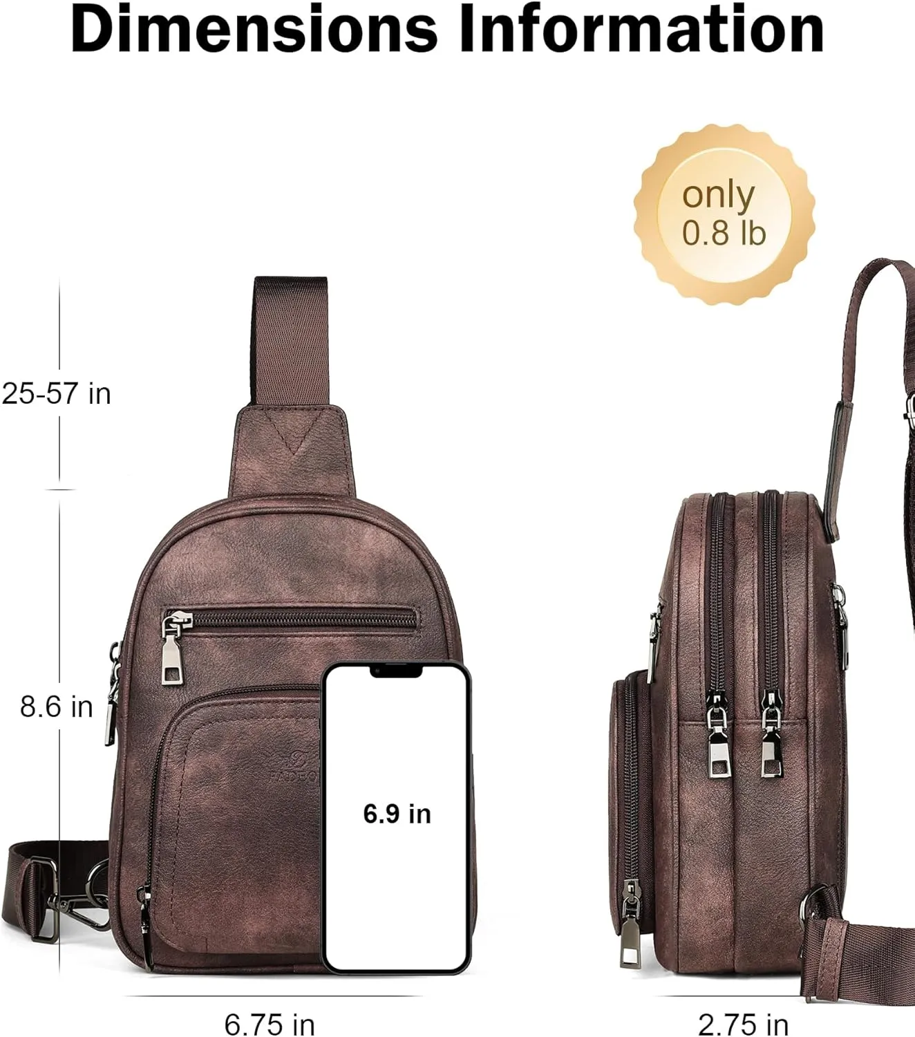 FADEON Sling Bags for Women Crossbody Bags, Designer PU Leather Sling Purse Multi-Pocket Packs with Card Slot Coffee Brown