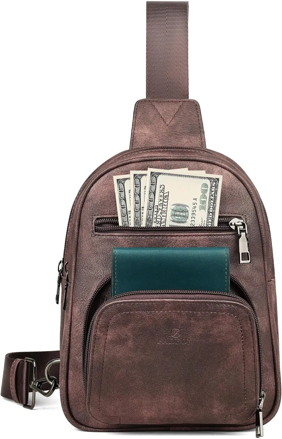 FADEON Sling Bags for Women Crossbody Bags, Designer PU Leather Sling Purse Multi-Pocket Packs with Card Slot Coffee Brown