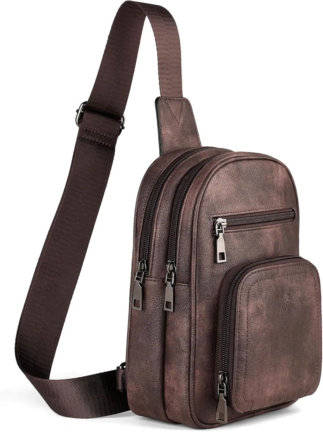 FADEON Sling Bags for Women Crossbody Bags, Designer PU Leather Sling Purse Multi-Pocket Packs with Card Slot Coffee Brown