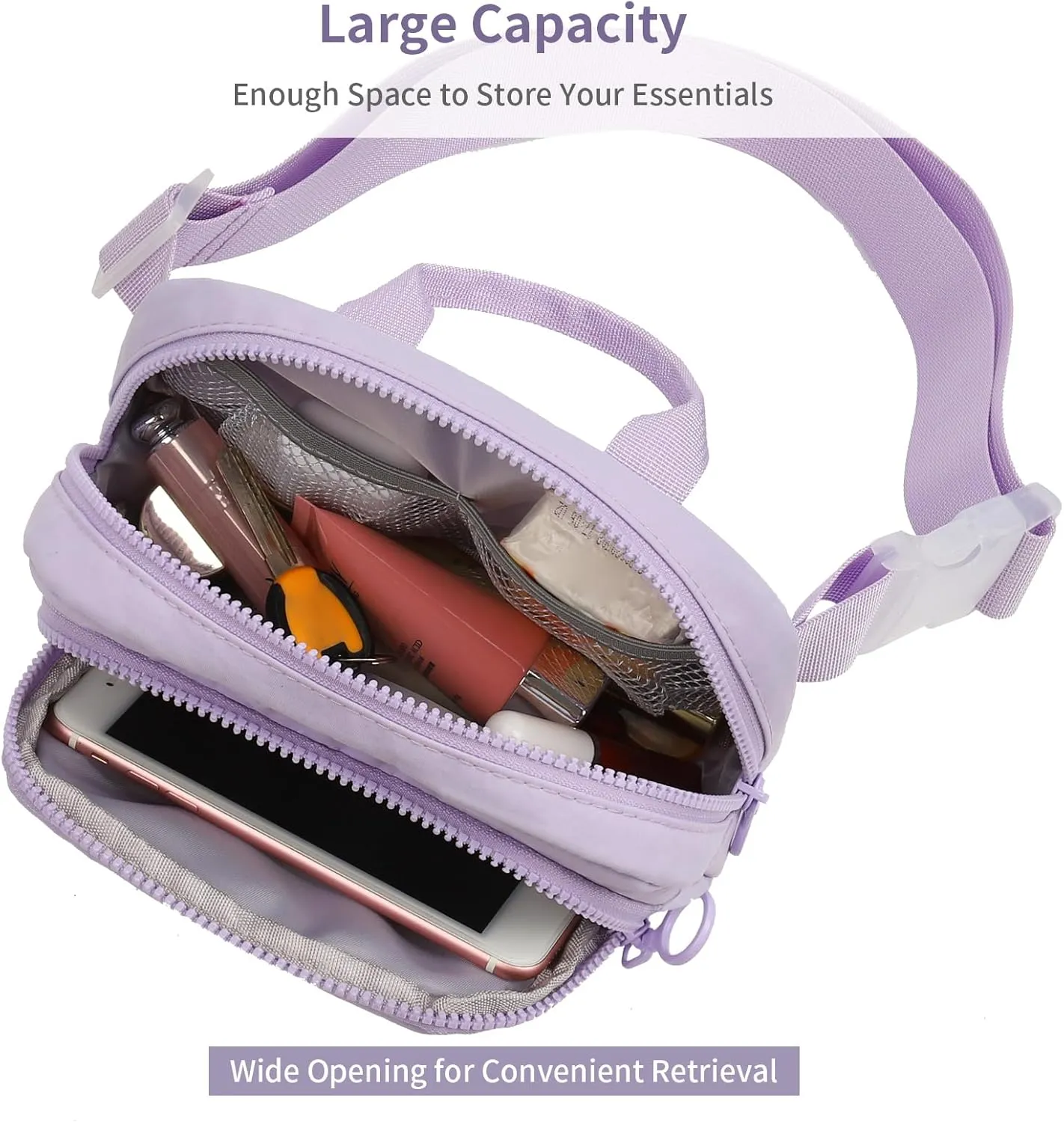 Fanny Pack for Women:Crossbody Bag with Two Separate Pockets,Adults Girls Teens Belt Bag Waist Pouch Adjustable Strap 31"-49"