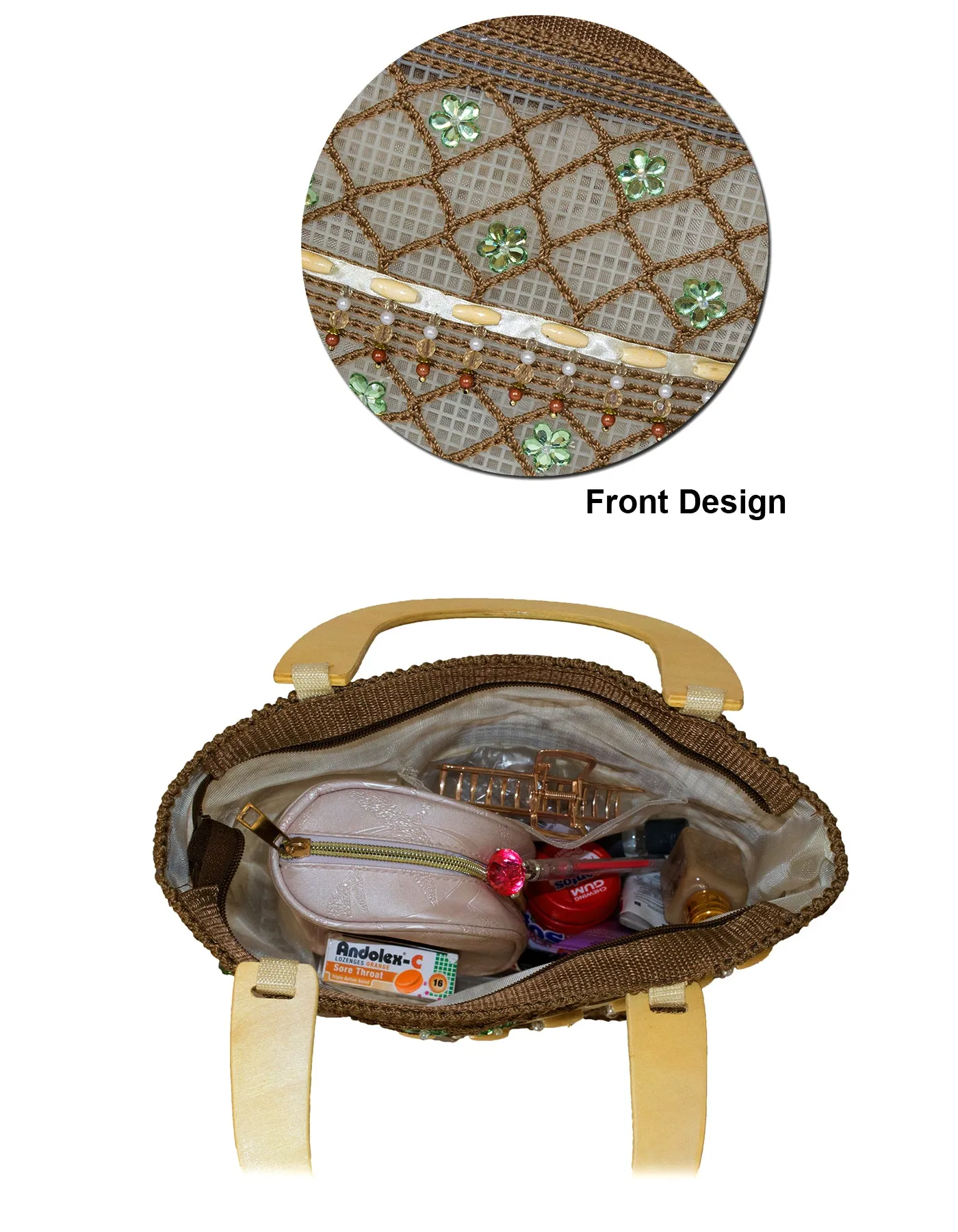 Fino CJK-05074 Straw Beach Bag with Wooden Handles