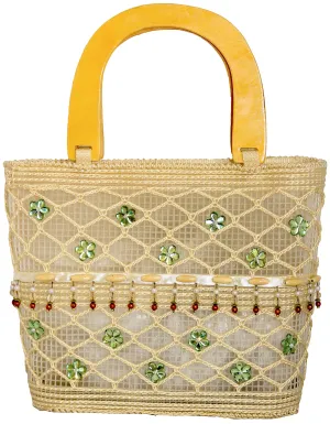 Fino CJK-05074 Straw Beach Bag with Wooden Handles