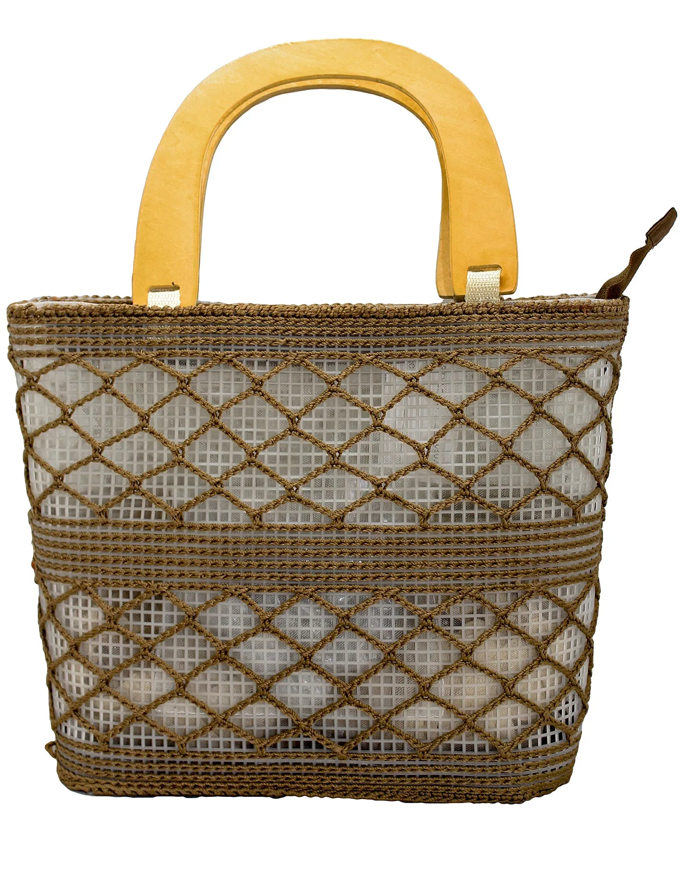 Fino CJK-05074 Straw Beach Bag with Wooden Handles