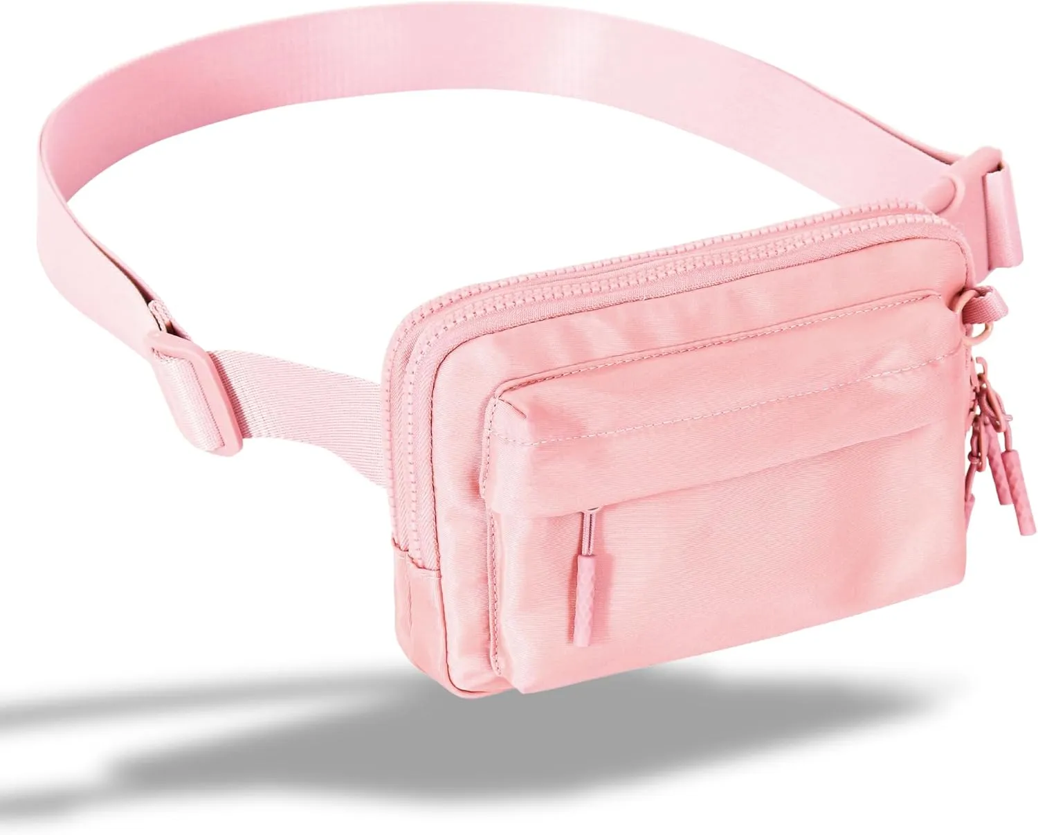 FORZAROCKET Essential  Belt Bag w/Long Strap 70"  Double Compartment  Crossbody Bag w/Extended Strap  Fanny Pack for Women Men  Two-Way Zipper Sling Bag  Travel & Plus Size Friendly, Light Pink