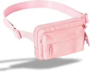 FORZAROCKET Essential  Belt Bag w/Long Strap 70"  Double Compartment  Crossbody Bag w/Extended Strap  Fanny Pack for Women Men  Two-Way Zipper Sling Bag  Travel & Plus Size Friendly, Light Pink